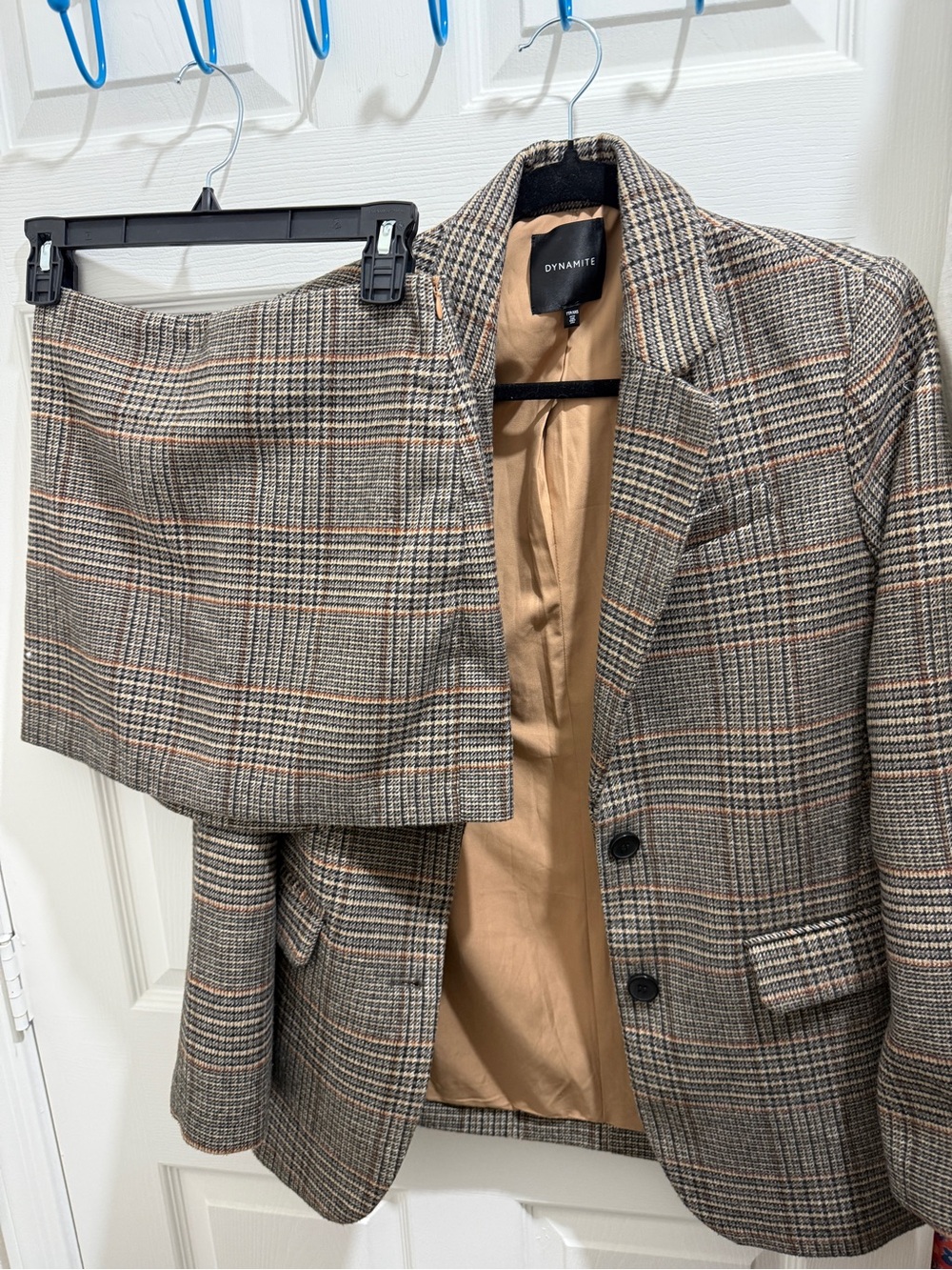 Dynamite Brown & Tan Plaid Blazer and Skirt Set